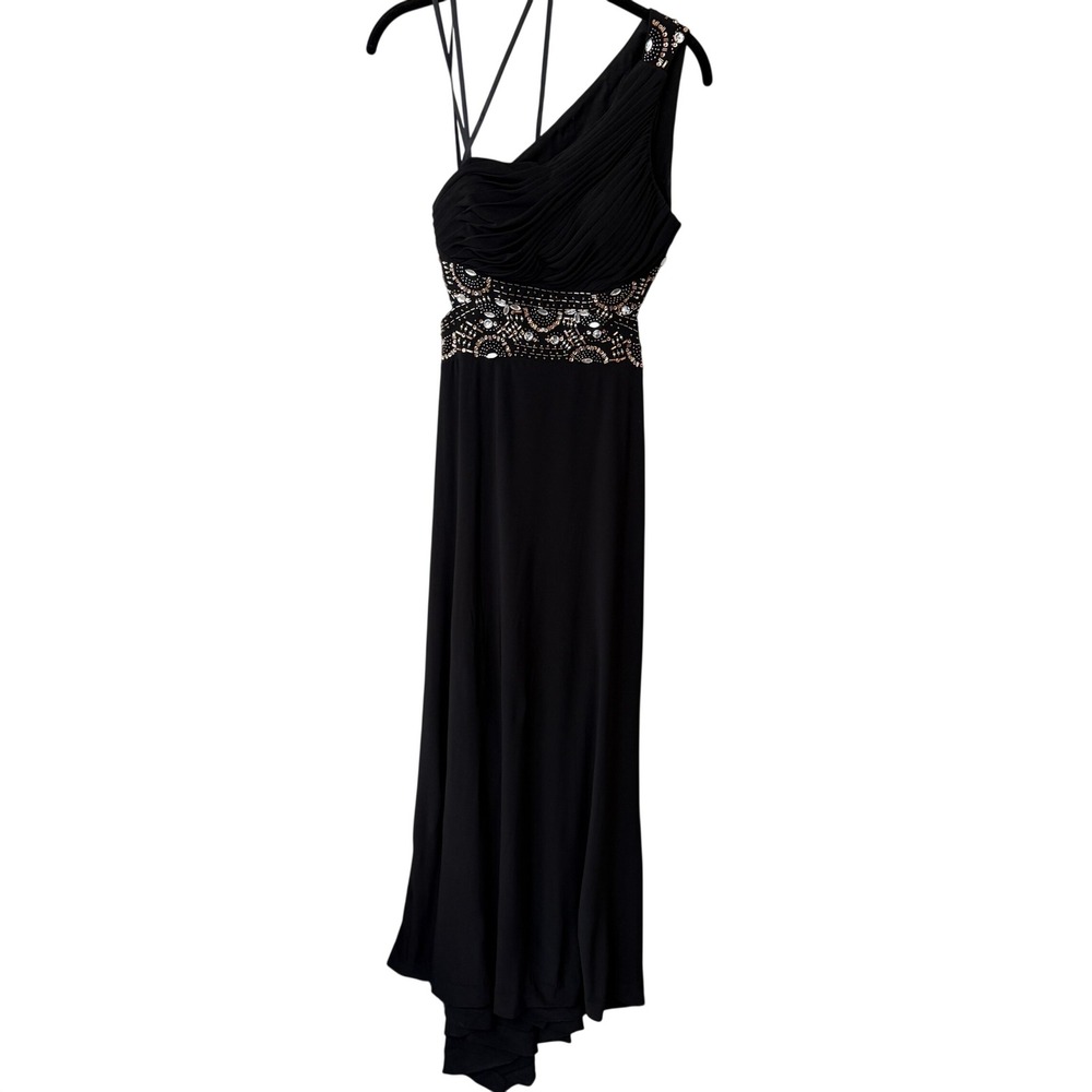 Blondie Nites by Stacy Sklar Black One Shoulder Beaded Cutout Formal Gown Size 5